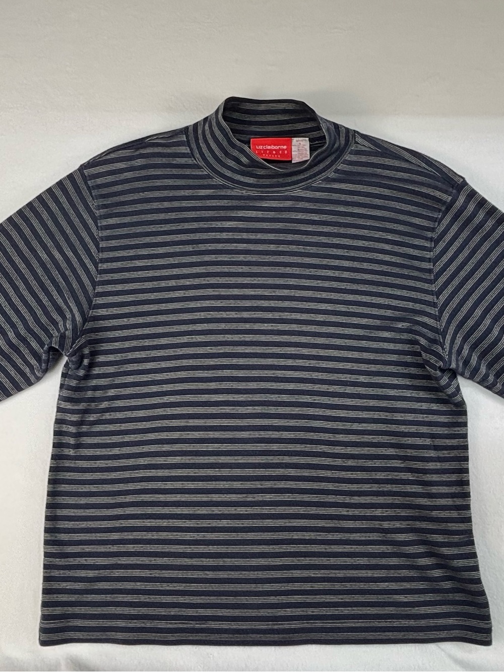 Liz Claiborne Men’s Navy and Gray Striped Turtleneck Sweater